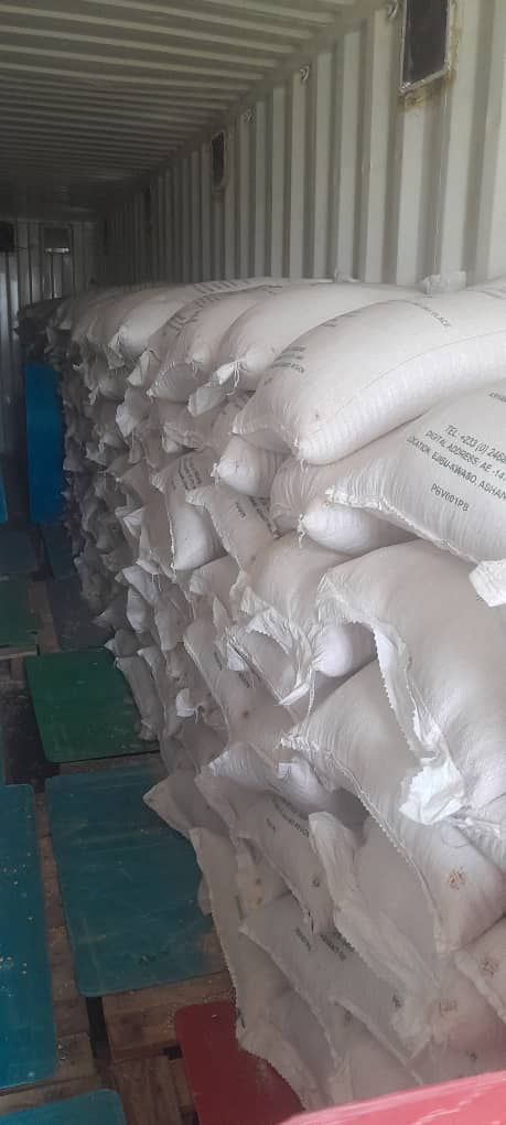 Bagged flour in a storage area